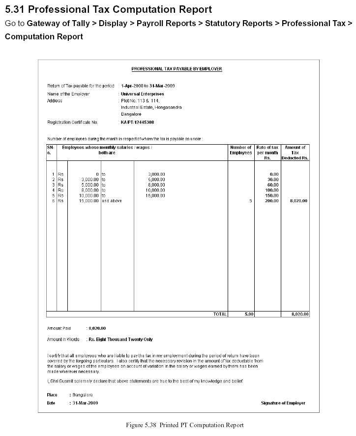 'Professional Tax Computation' Report @ Tally.ERP 9